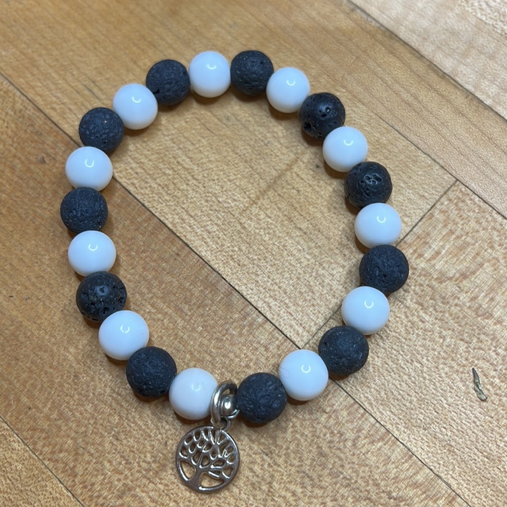 Black And White Stackable Bracelets With Tree Of … - image 2